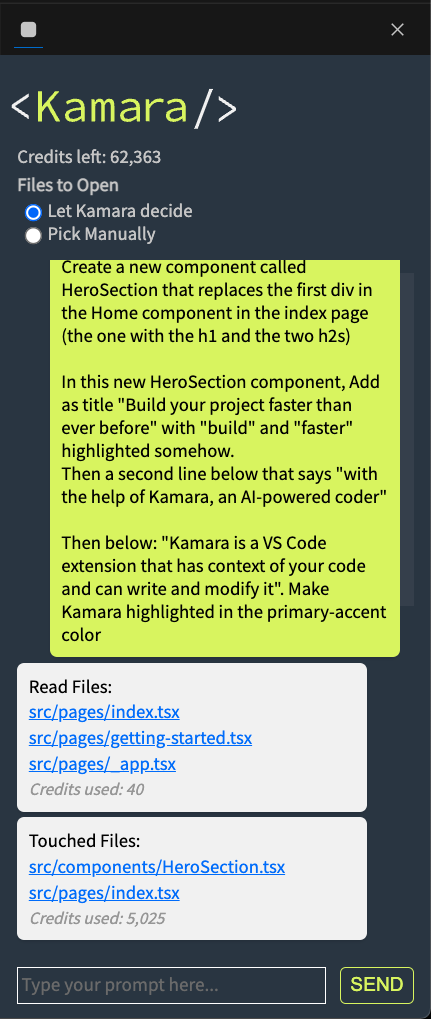 Example prompt for Kamara
